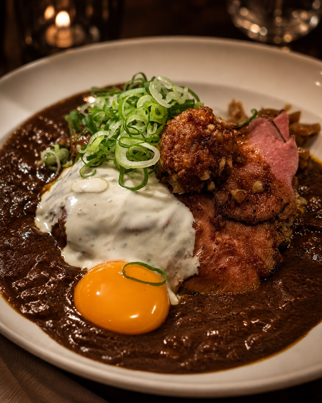 温玉とタルタルが乗った松屋のローストビーフカレー