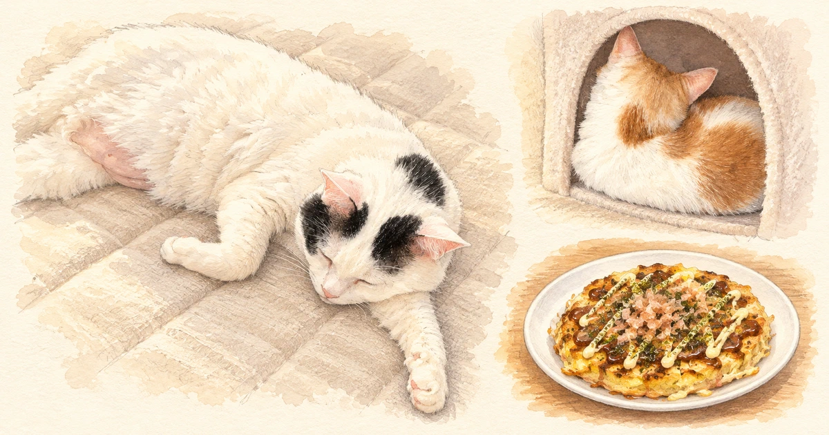 Featured image of post 【10月14日の写真日記】伸びるサスケと丸まるチャコ、リュウジのキャベツ焼き